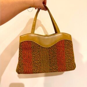 Vintage Woven Purse - Handbag in Earth tones: Orange, Green, Brown, Tan